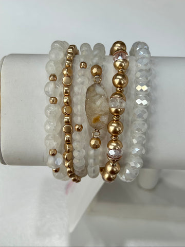 Beaded Stretch Bracelets Set - White