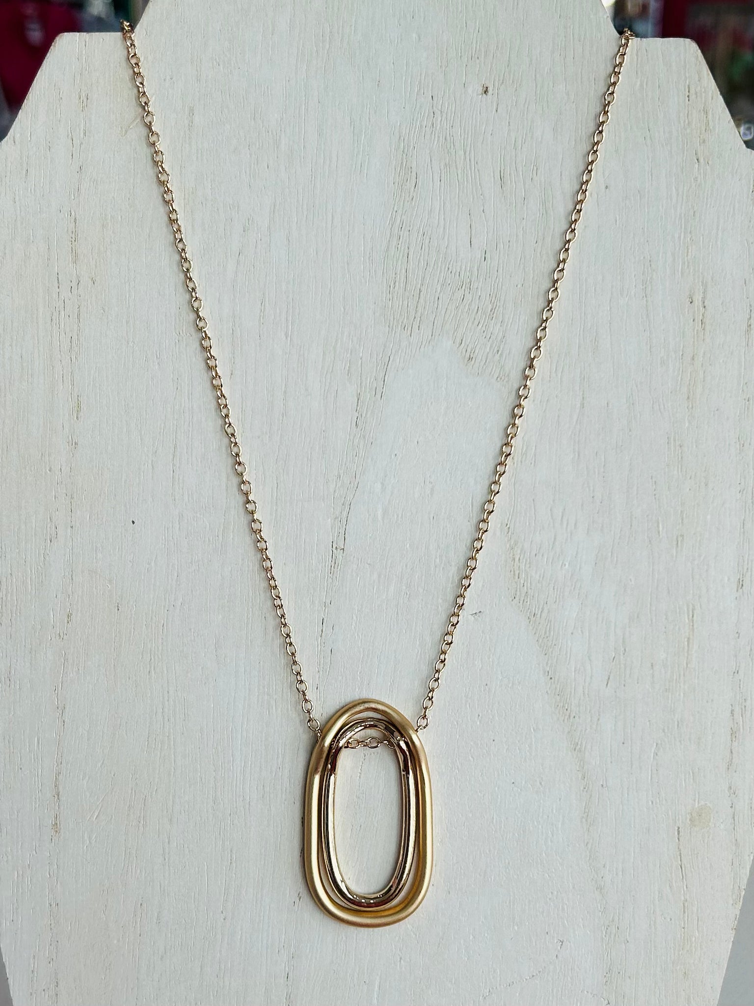 Metal Oval Pendant Long Necklace - Gold