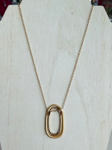 Metal Oval Pendant Long Necklace - Gold