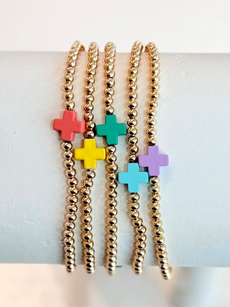 Cross Beaded Stretch Bracelet Set - Multi