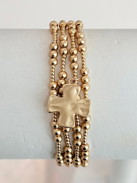 Cross Charm Bracelet Set - Gold