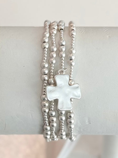 Cross Charm Bracelet Set - Silver