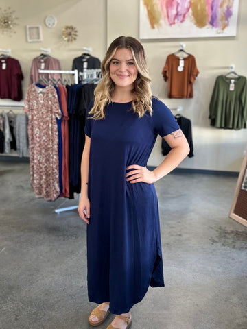 Basic T-Shirt Midi Dress - Navy