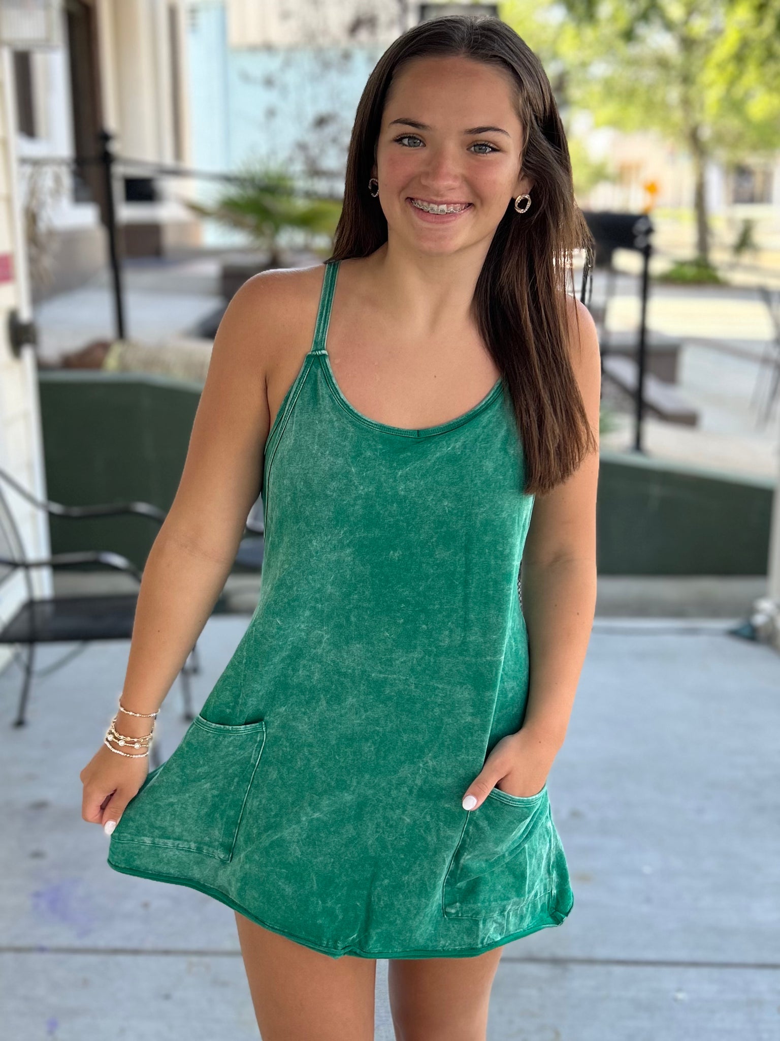 Ready To Play Romper Dress - Green