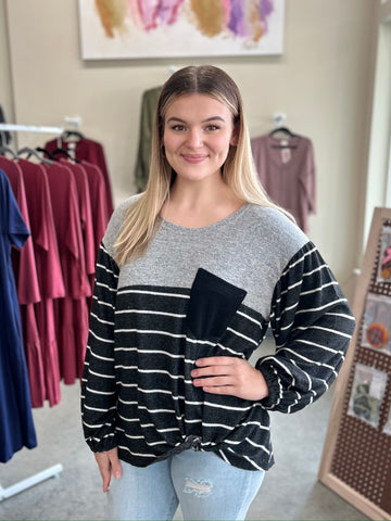 Heathered Stripe Puff Sleeve Top