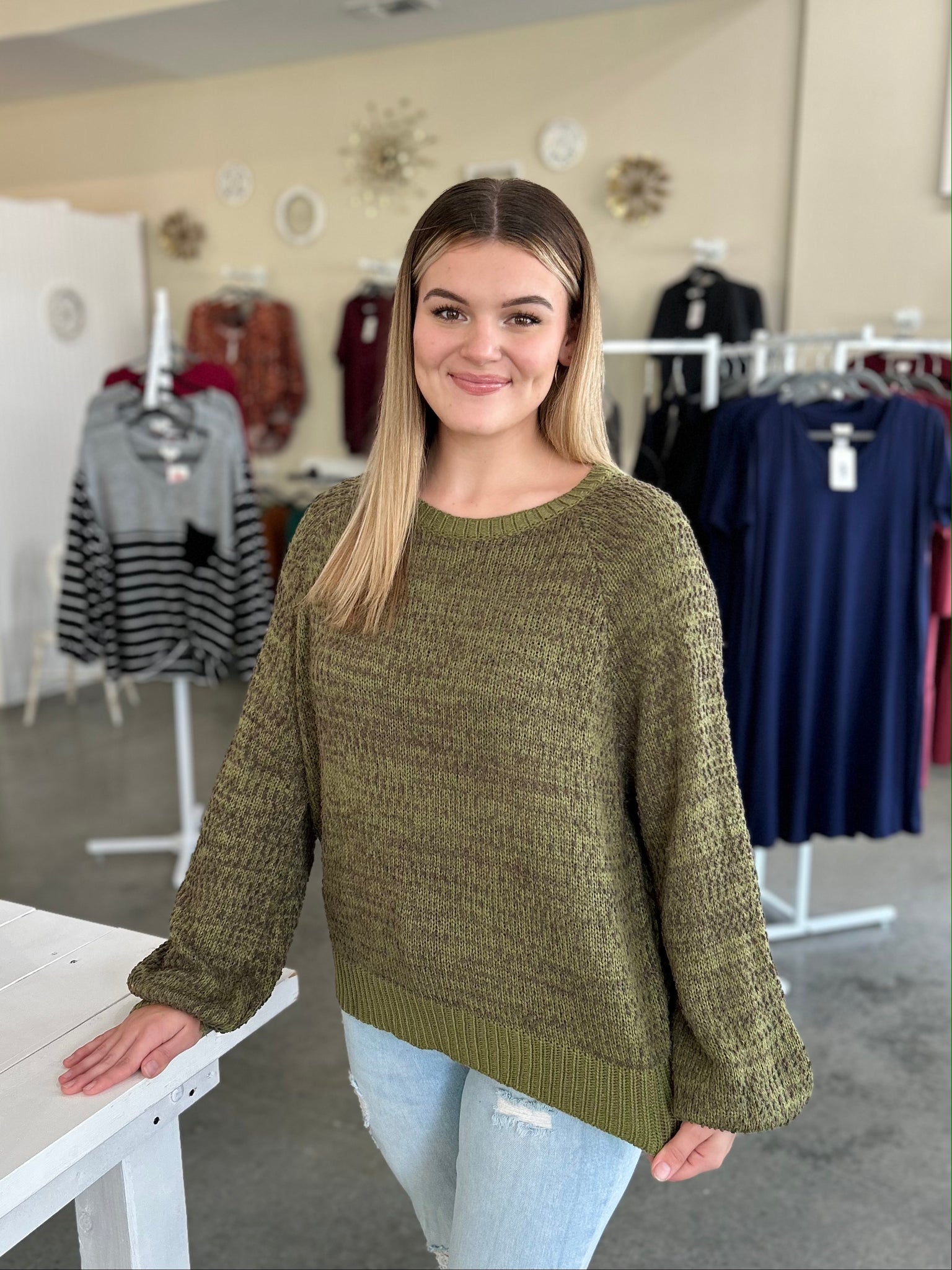 Cozy Popcorn Olive Sweater