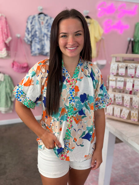 Pretty Please Blouse - Teal Mix