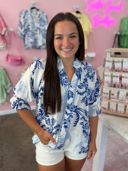 Garden Grace Blouse - Blue