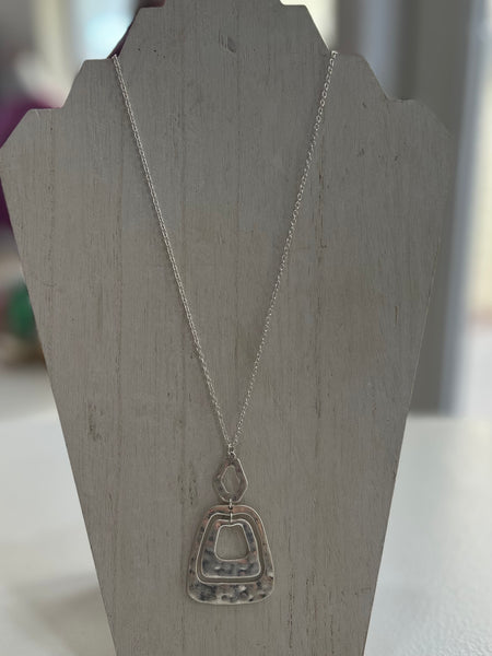 Long Hammered Geometric Pendant Necklace