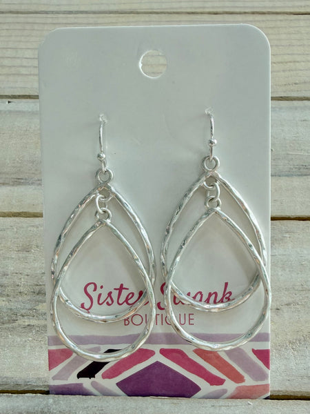 Hammered Harmony Drop Earrings - Silver