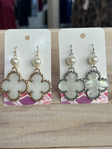 Clover Dangle Earrings With Pearl Accent