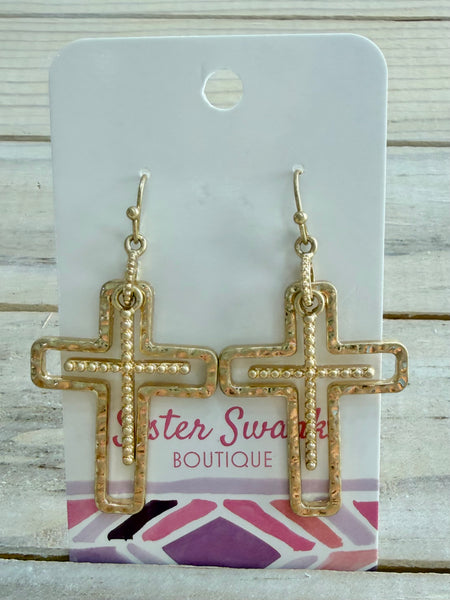 Golden Grace Cross Earrings - Gold