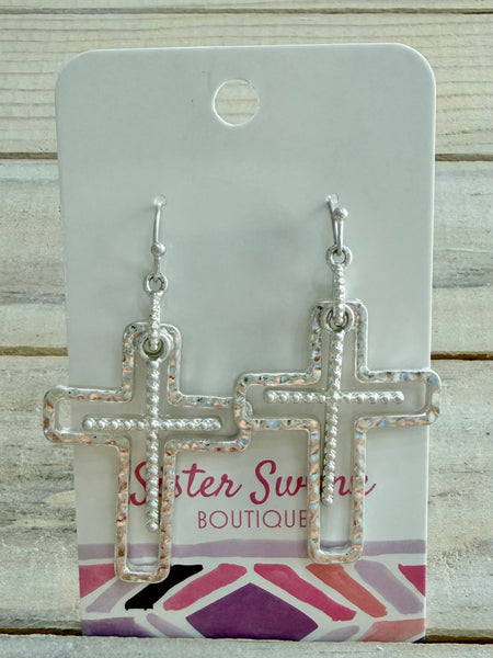 Golden Grace Cross Earrings - Silver