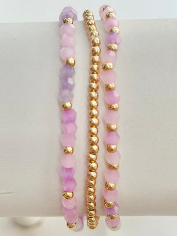 Shimmer Beaded Bracelet Set - Purple