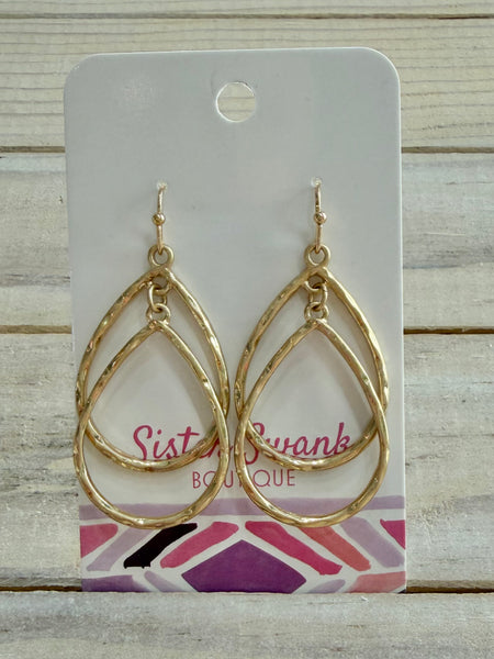 Hammered Harmony Drop Earrings - Gold