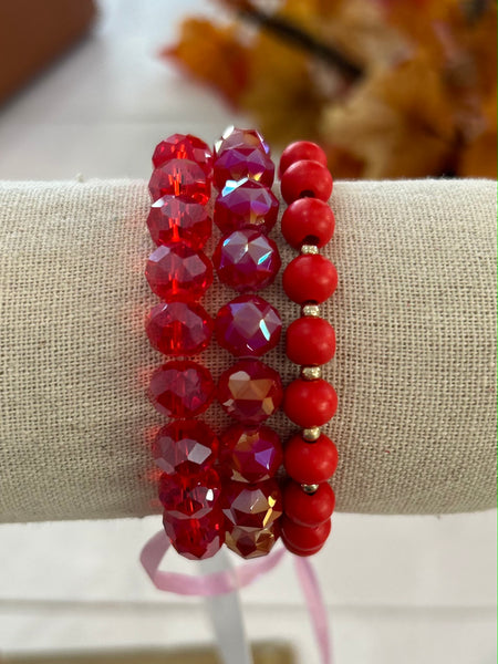 Set of Three Stretch Bracelets - Red