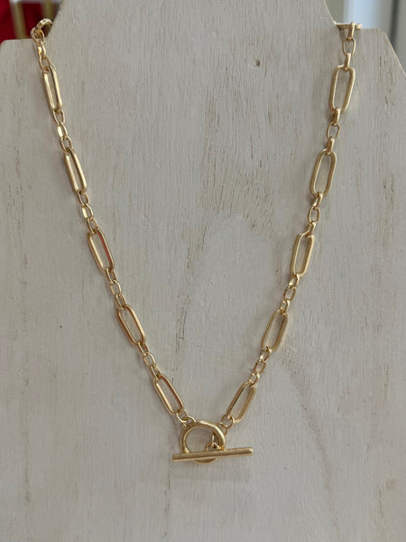 Paper Clip Chain Link Necklace - Gold