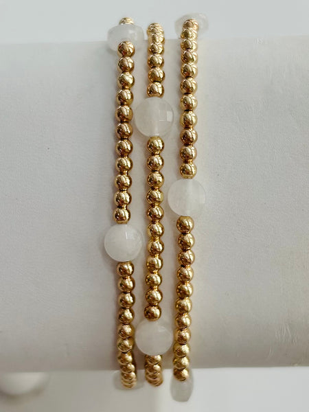 Stone Beaded Stretch Bracelets - White