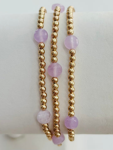 Stone Beaded Stretch Bracelets - Pink