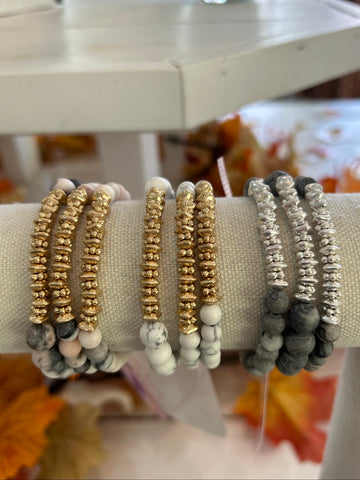 Set of Three Semi-Precious Stone Beaded Stretch Bracelet Set