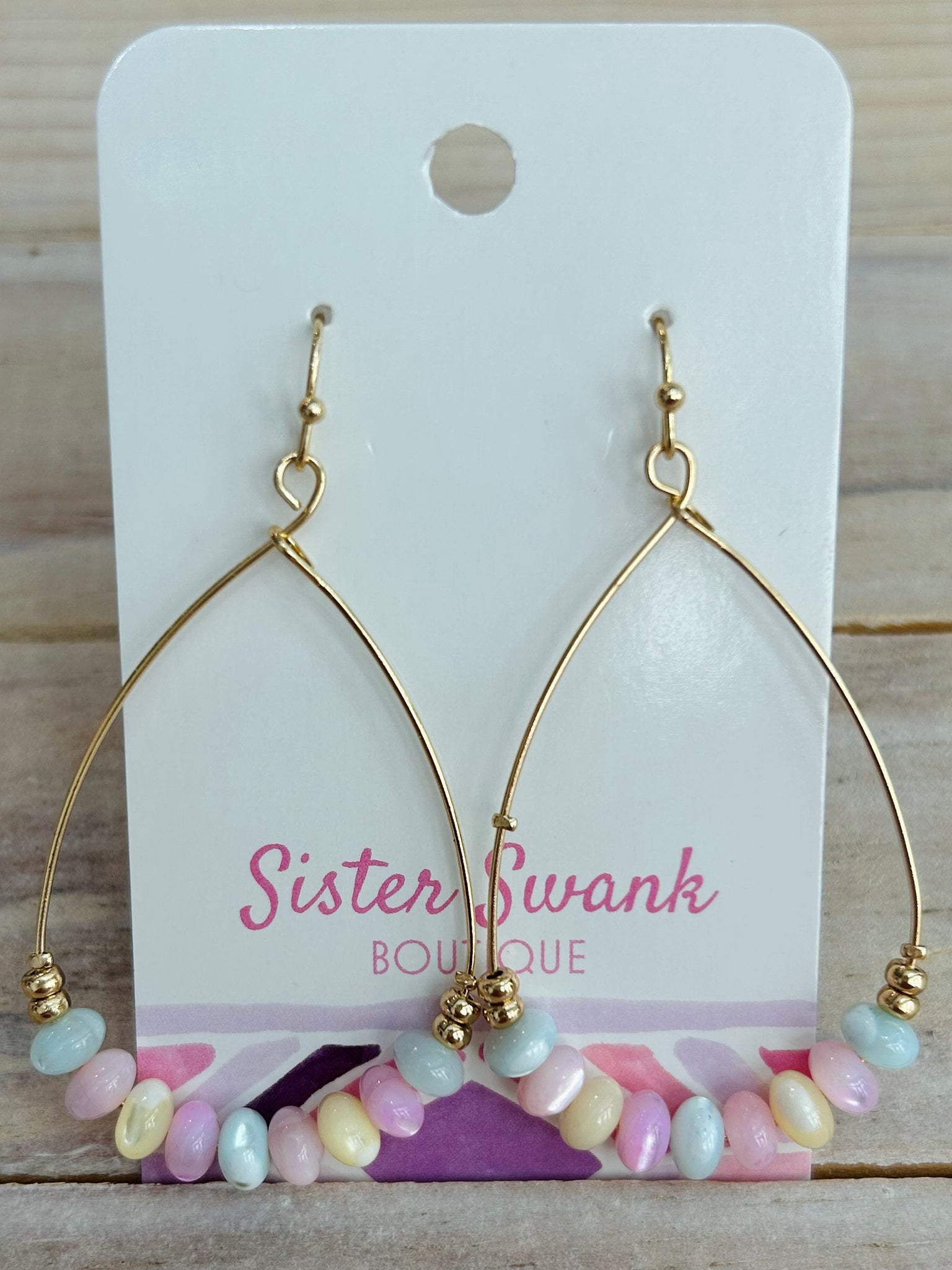 Gold Wire Teardrop Earrings with Stones - Multicolored