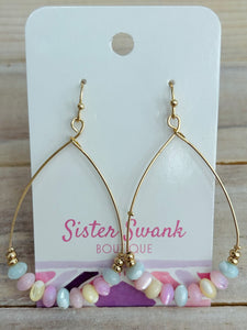Gold Wire Teardrop Earrings with Stones - Multicolored