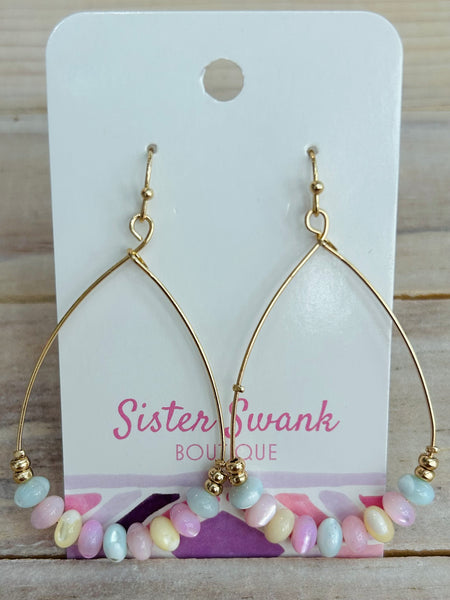 Gold Wire Teardrop Earrings with Stones - Multicolored