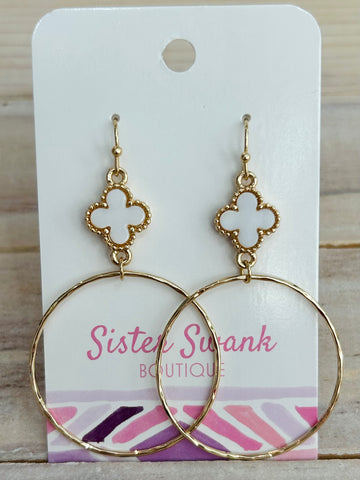 Clover Drop Hoop Earrings - White