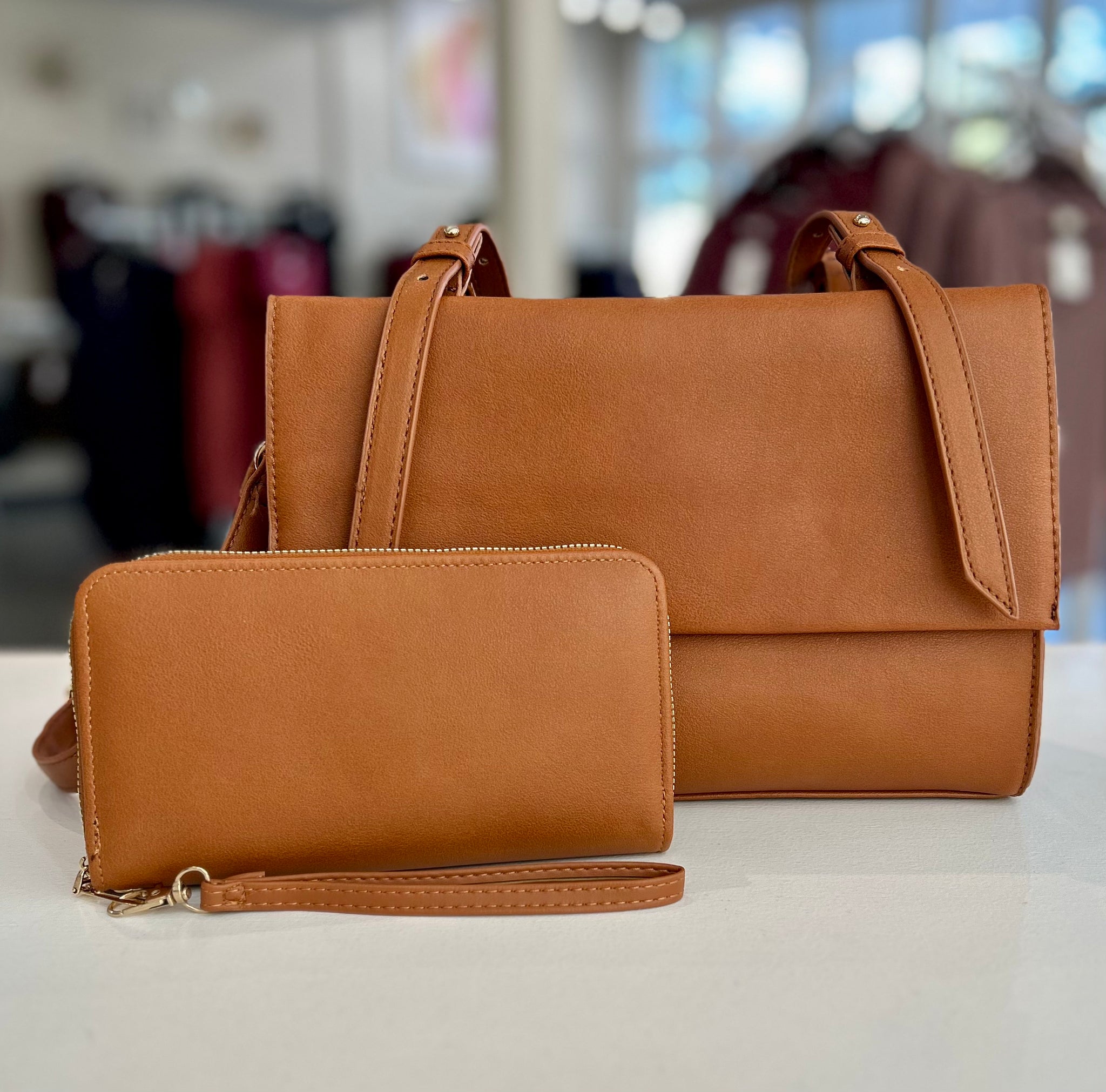 Caramel Colored Purse And Wallet Set