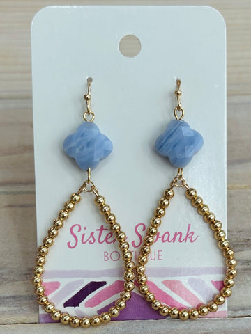 Clover Beaded Teardrop Dangle Earrings - Blue