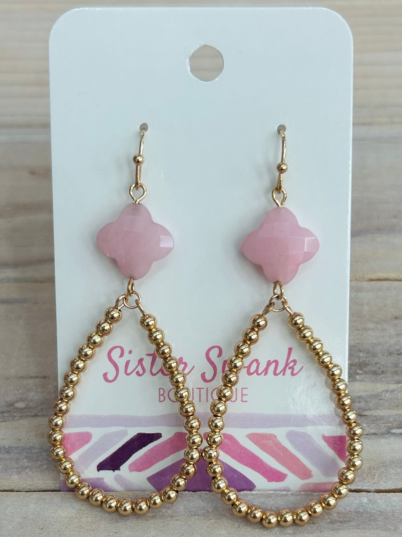 Clover Beaded Teardrop Dangle Earrings - Pink