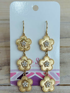 Linked Metal Flowers Dangle Earrings - Gold
