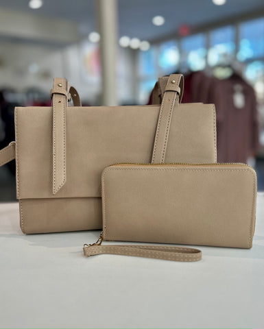 Beige Colored Purse And Wallet Set
