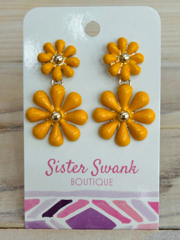 Linked Enamel Flowers Drop Earrings - Yellow