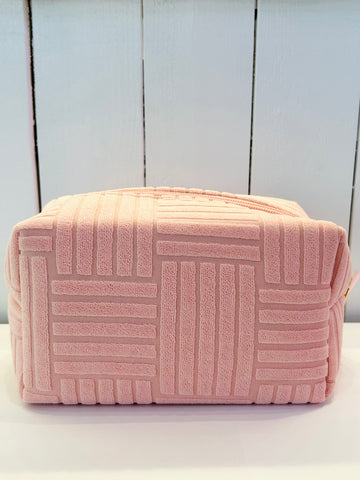 Quilted Terry Cloth Travel Pouch - Pink