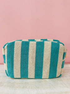 Stripe Terry Cloth Travel Pouch - Teal