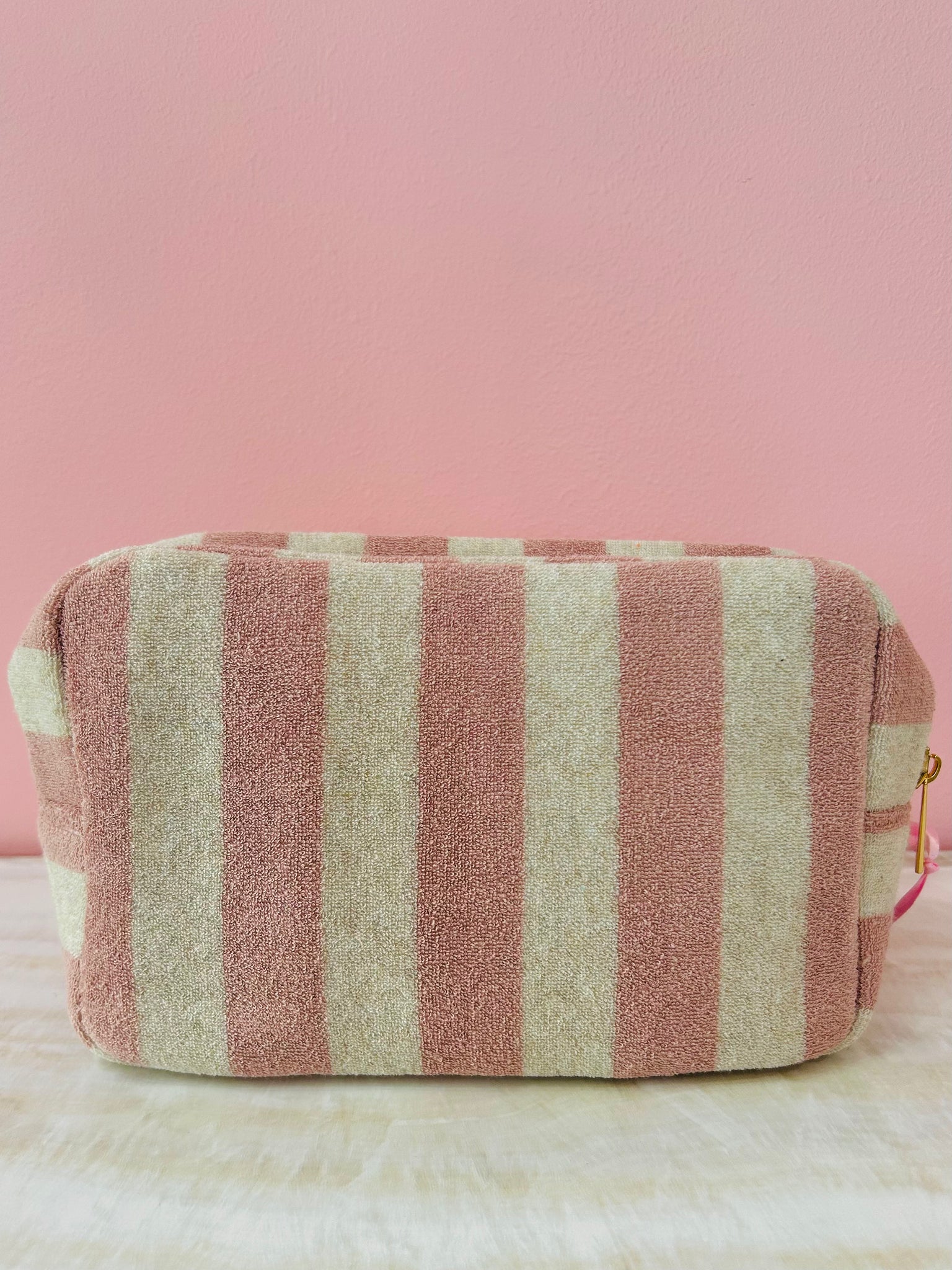 Stripe Terry Cloth Travel Pouch - Pink