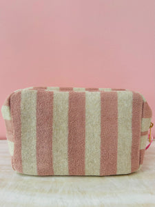 Stripe Terry Cloth Travel Pouch - Pink