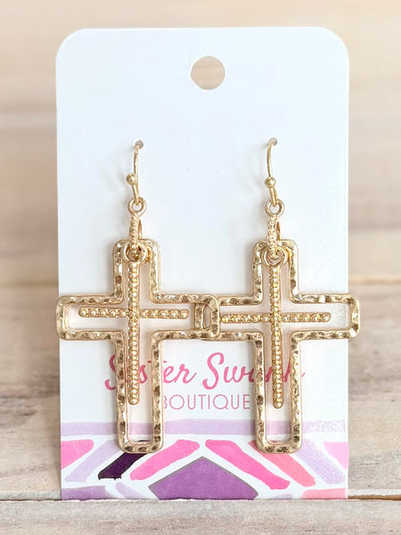 Golden Grace Cross Earrings - Gold