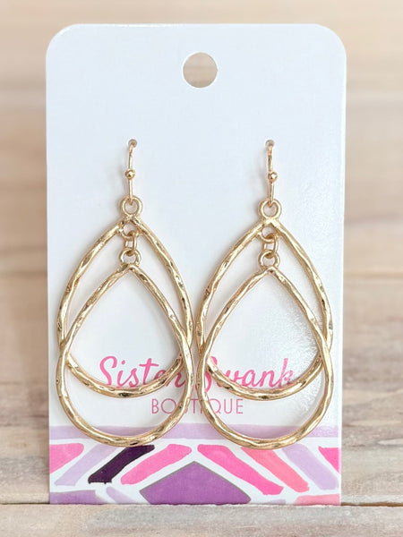 Hammered Harmony Drop Earrings - Gold