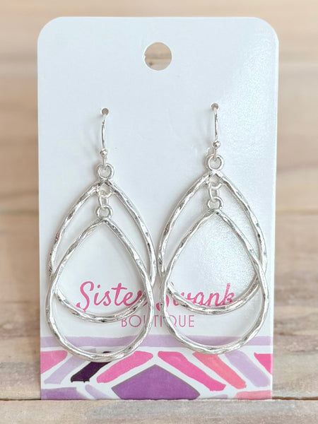 Hammered Harmony Drop Earrings - Silver