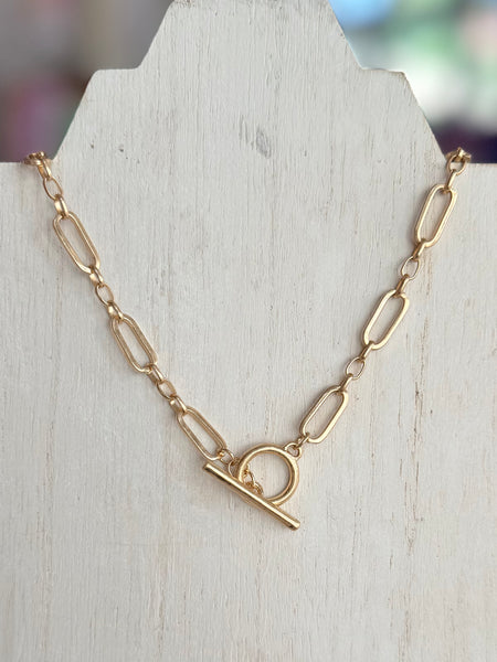 Paper Clip Chain Link Necklace - Gold