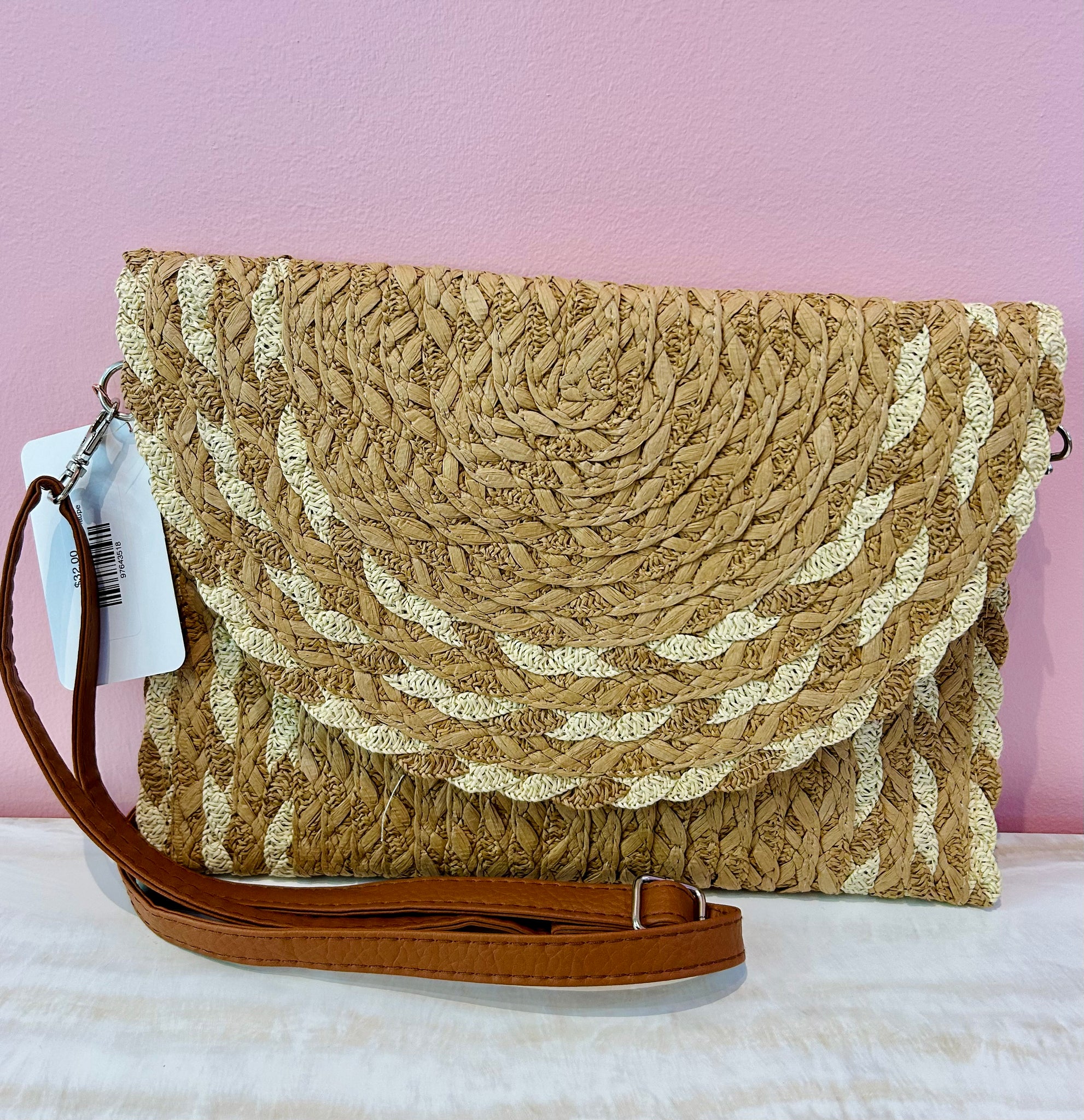 Woven Straw Clutch Purse - Taupe