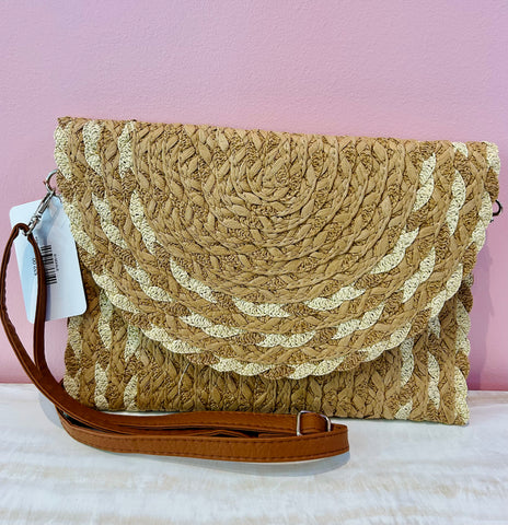 Woven Straw Clutch Purse - Taupe