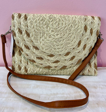 Woven Straw Clutch Purse - Beige