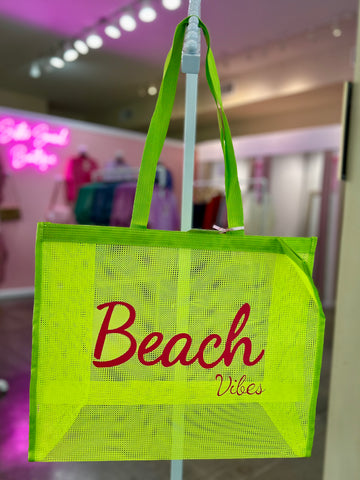 Mesh Beach Vibes Tote - Lime