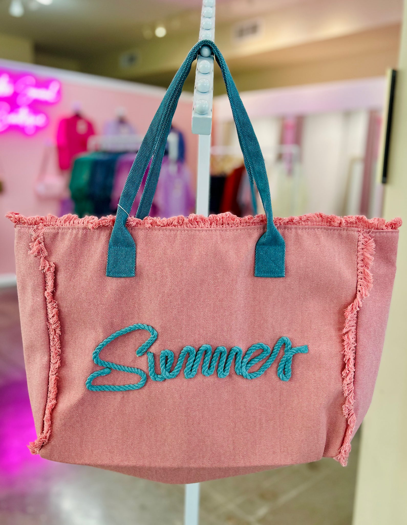Hello Summer Canvas Tote - Dark Pink