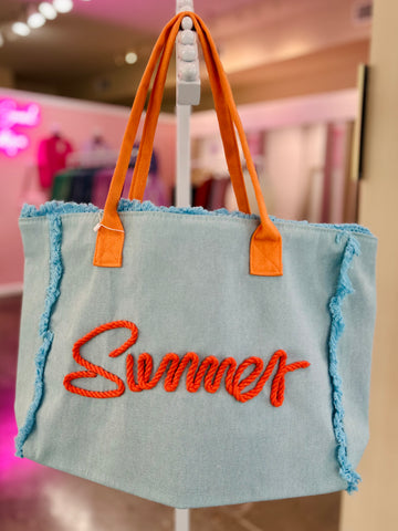 Hello Summer Canvas Tote - Blue