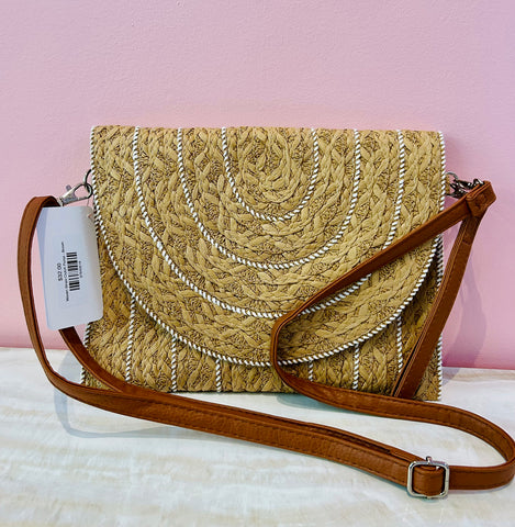 Woven Straw Clutch Purse - Brown