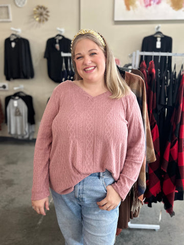 Textured Knit Fabric Top - Mauve